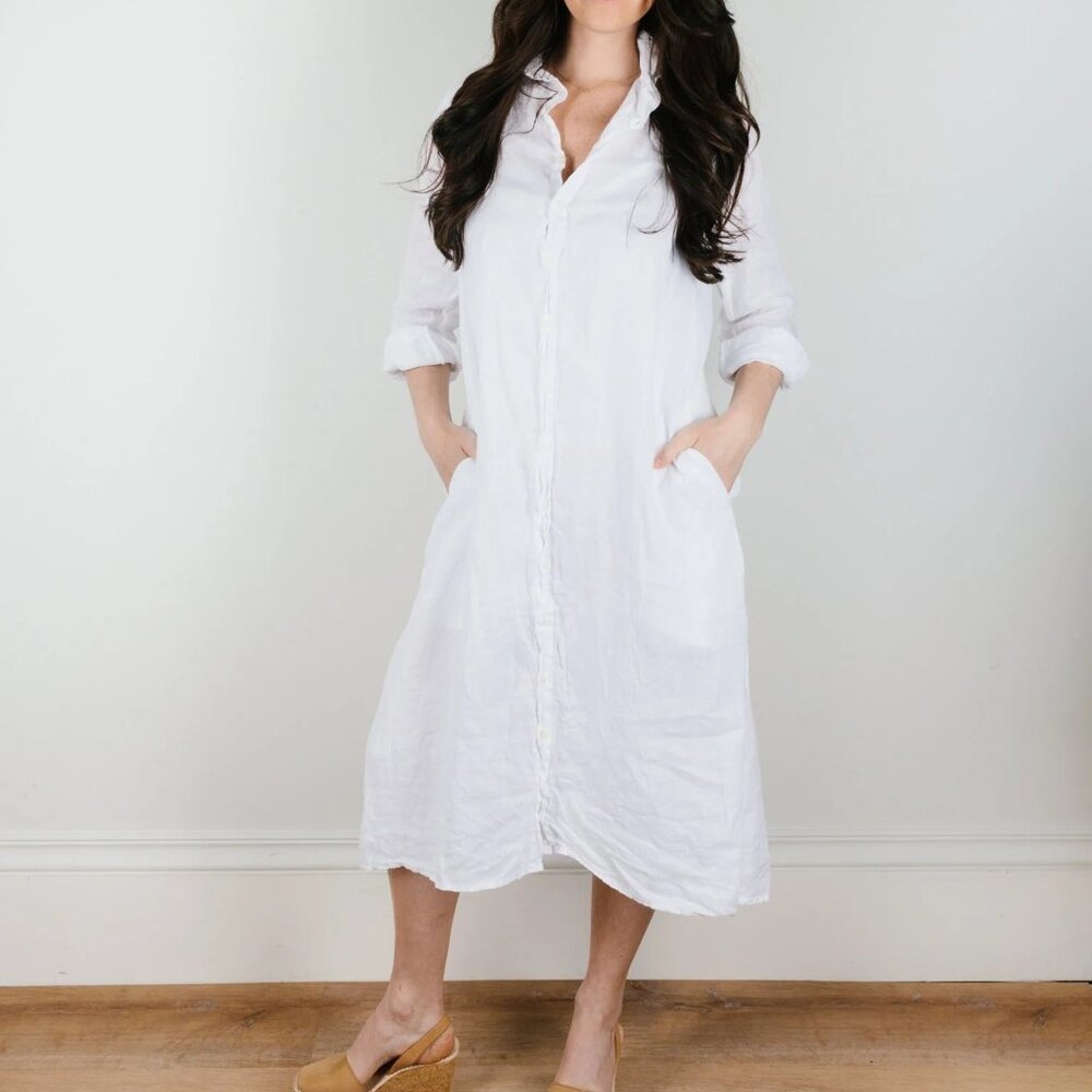 CP Shades RARE Maxi Shirtdress in Embroidered White Linen - Size Large